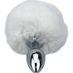 Plug anal Bunny Glow con cola de conejo de peluche esponjosa, metálico y elegante, marca Glow & Vibe.