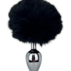 Plug anal Bunny Glow con cola de conejo de peluche esponjosa, metálico y elegante, marca Glow & Vibe.