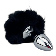 Plug anal Bunny Glow con cola de conejo de peluche esponjosa, metálico y elegante, marca Glow & Vibe.