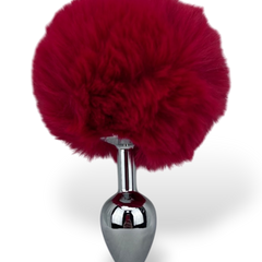 Plug anal Bunny Glow con cola de conejo de peluche esponjosa, metálico y elegante, marca Glow & Vibe.