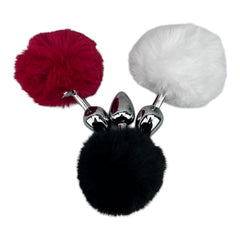 Plug anal Bunny Glow con cola de conejo de peluche esponjosa, metálico y elegante, marca Glow & Vibe.