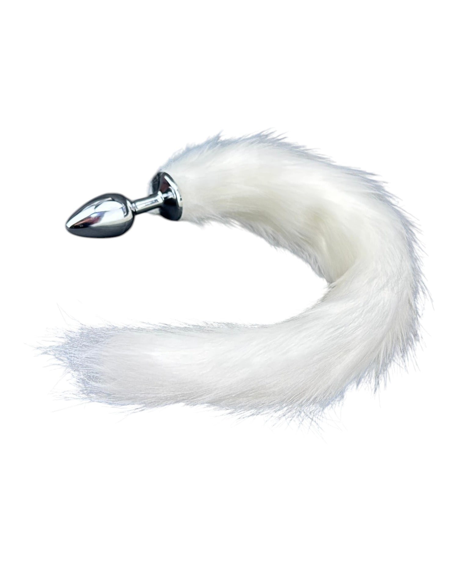 Plug anal Foxy Snow metálico con cola blanca de peluche, diseño elegante y sofisticado de Glow & Vibe.