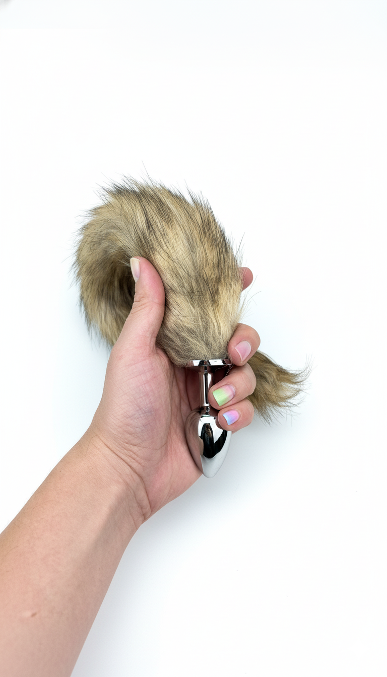 Plug anal Foxy Tail metálico con cola de zorro de peluche, diseño elegante y esponjoso de Glow & Vibe.