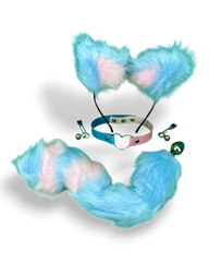 Set erótico Foxy Kit con orejas de gato, pezoneras, collar y plug anal metálico con cola de zorro, diseño Glow & Vibe