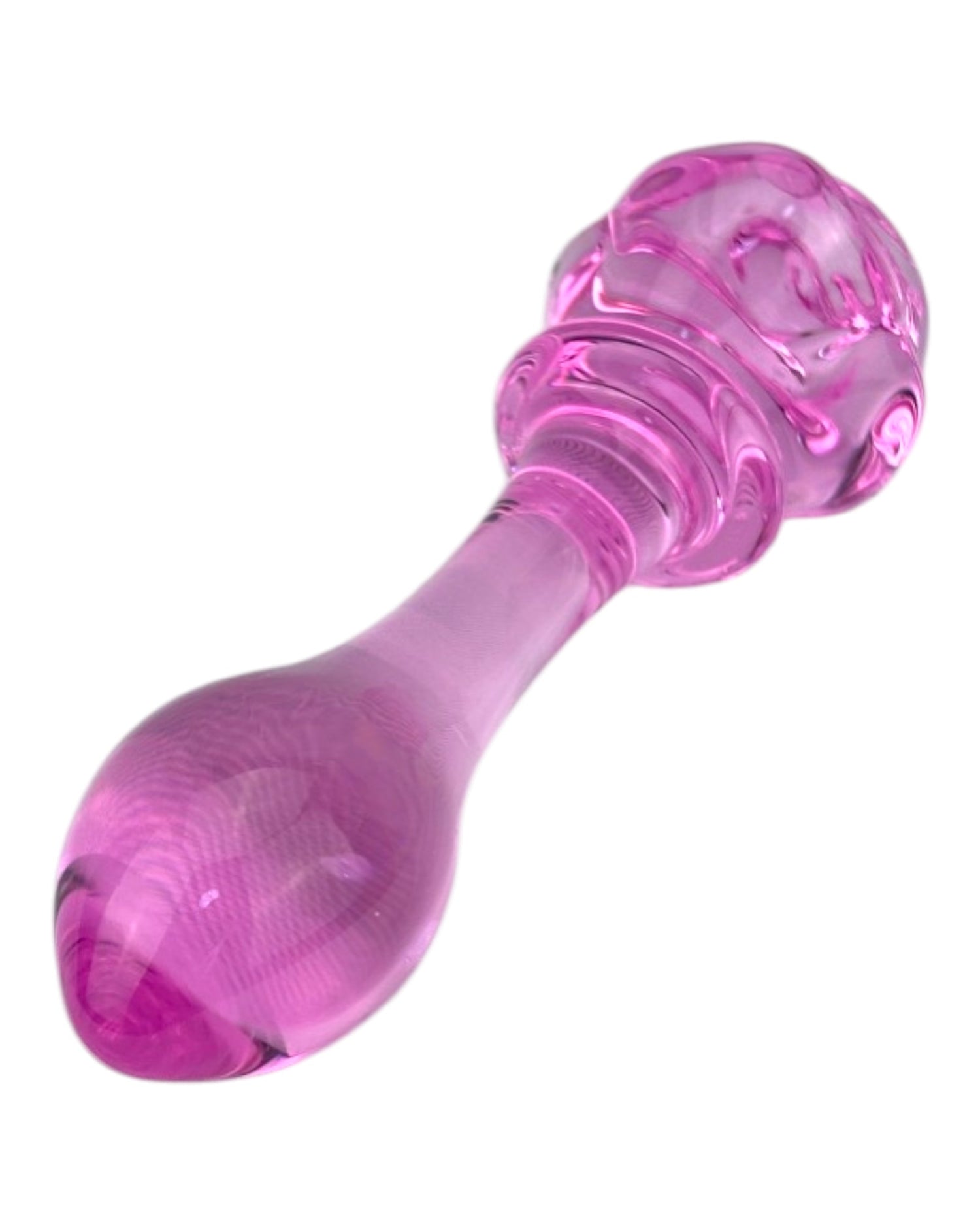 Plug anal Crystal Rose de cristal rosa texturizado, diseño elegante y sensual de Glow & Vibe.