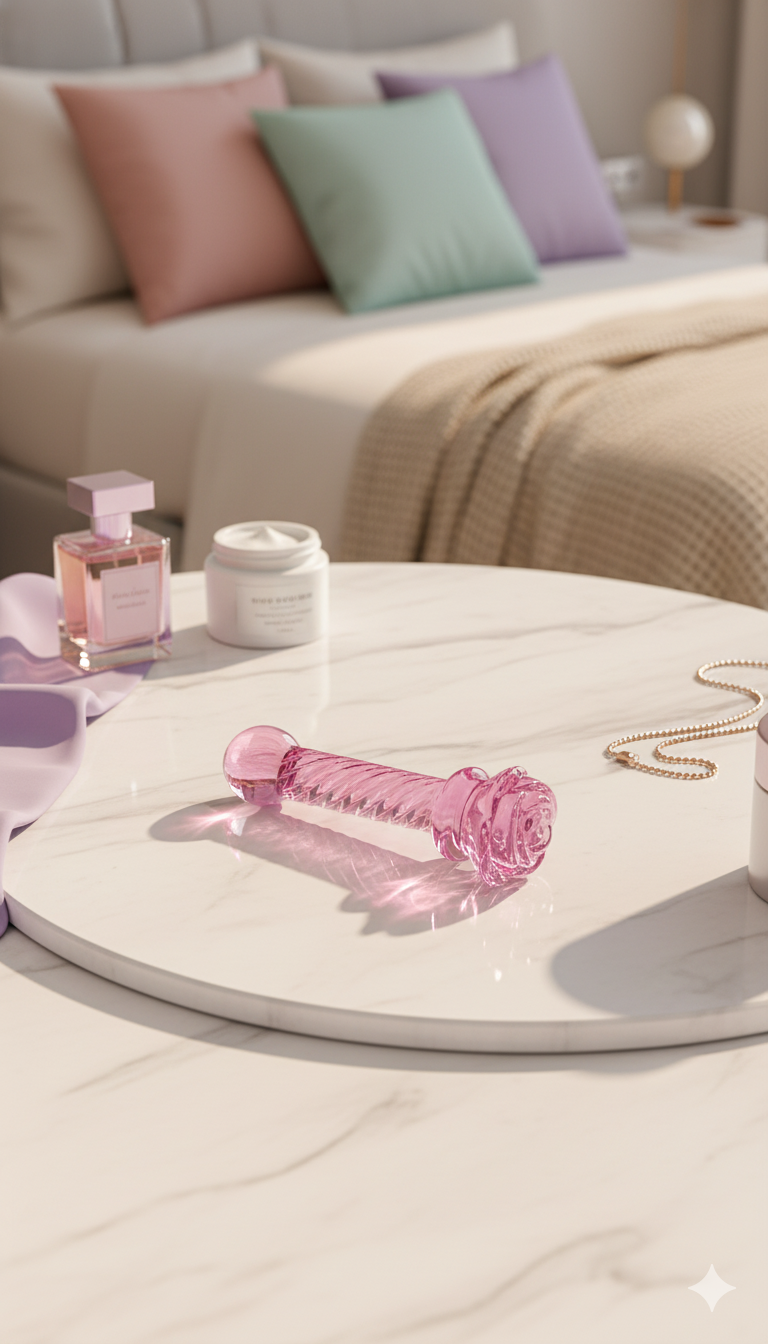 Plug anal Crystal Rose de cristal rosa texturizado, diseño elegante y sensual de Glow & Vibe.