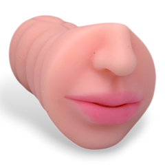 Masturbador realista Hot Mouth de cyber skin con diseño de boca y nariz, simulación de sexo oral Glow & Vibe.
