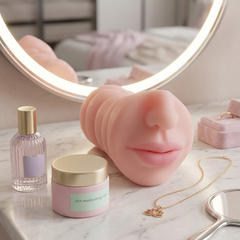 Masturbador realista Hot Mouth de cyber skin con diseño de boca y nariz, simulación de sexo oral Glow & Vibe.