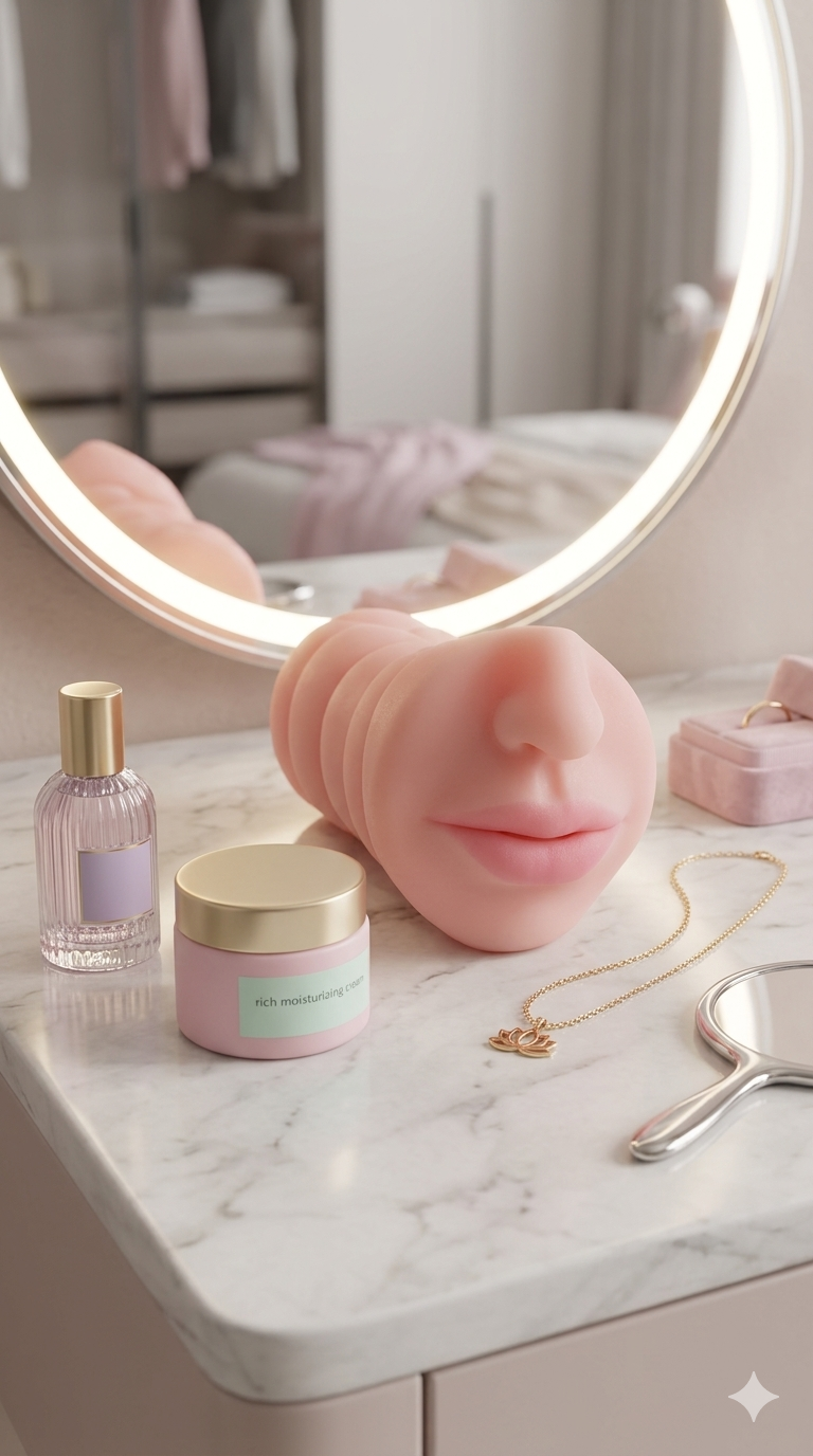 Masturbador realista Hot Mouth de cyber skin con diseño de boca y nariz, simulación de sexo oral Glow & Vibe.