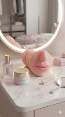 Masturbador realista Hot Mouth de cyber skin con diseño de boca y nariz, simulación de sexo oral Glow & Vibe.