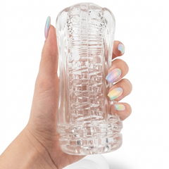 Masturbador Big Bang de silicón flexible con textura interna y efecto de succión, diseño compacto de Glow & Vibe.