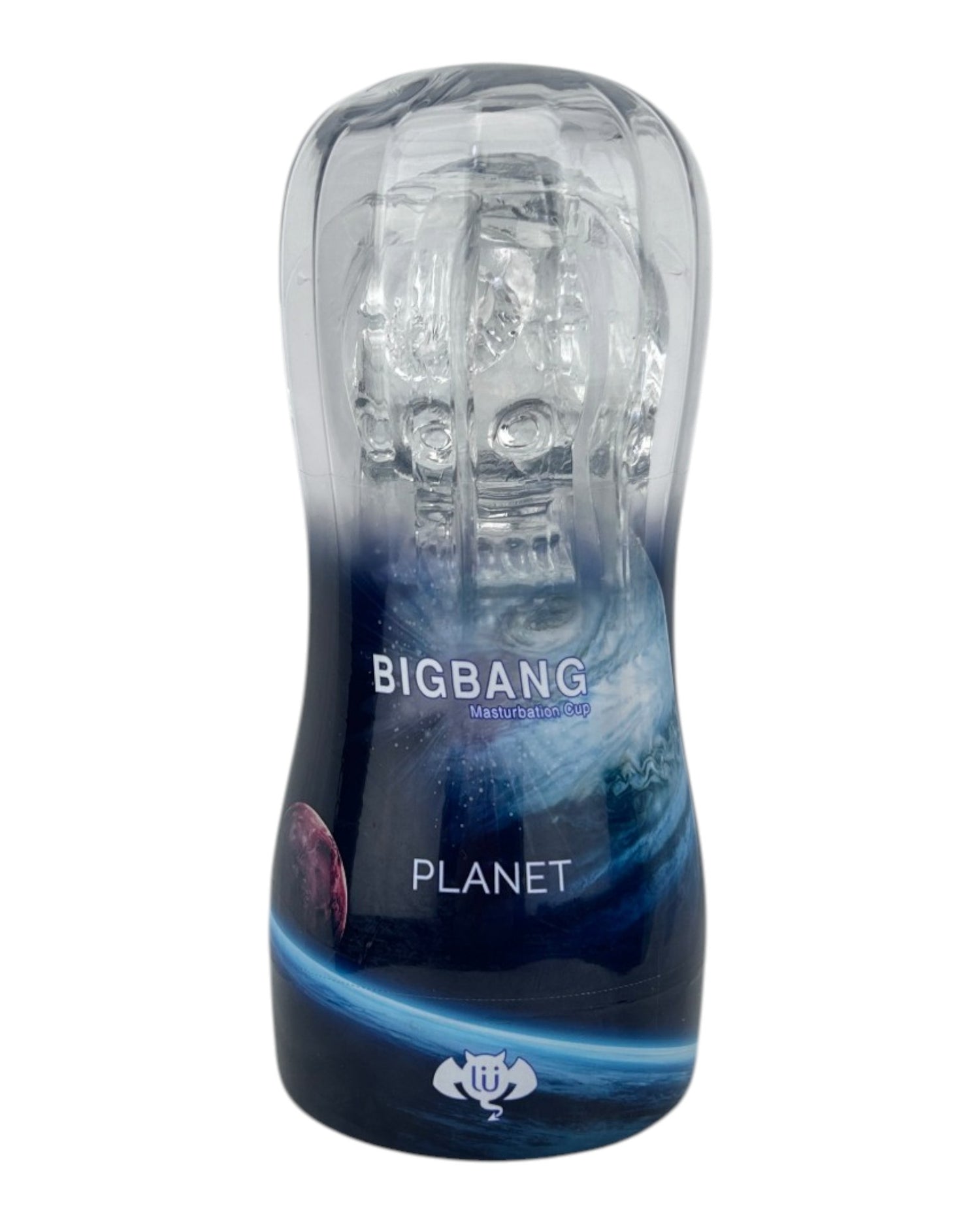 Masturbador Big Bang de silicón flexible con textura interna y efecto de succión, diseño compacto de Glow & Vibe.