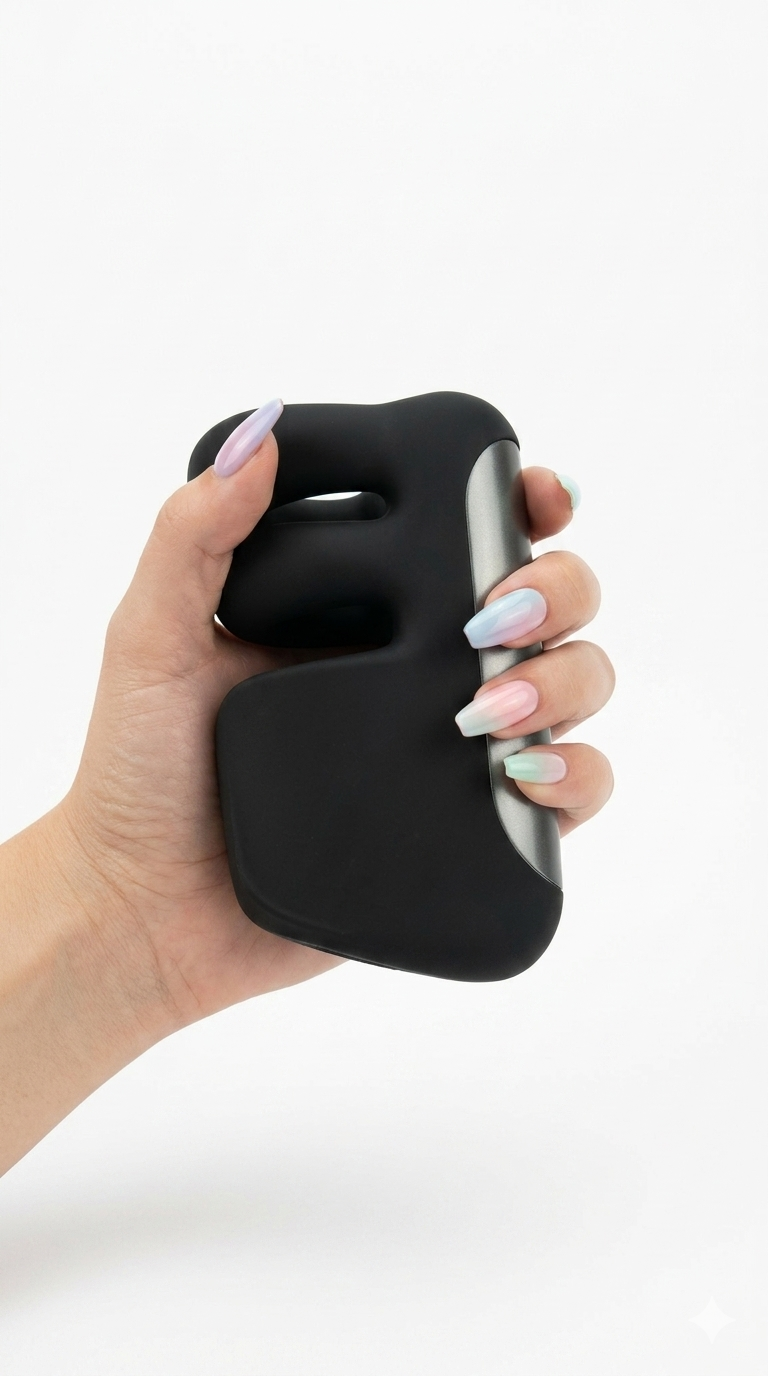 Masturbador Finger Play de silicón flexible con 10 formas de presión y vibración, diseño realista Glow & Vibe.
