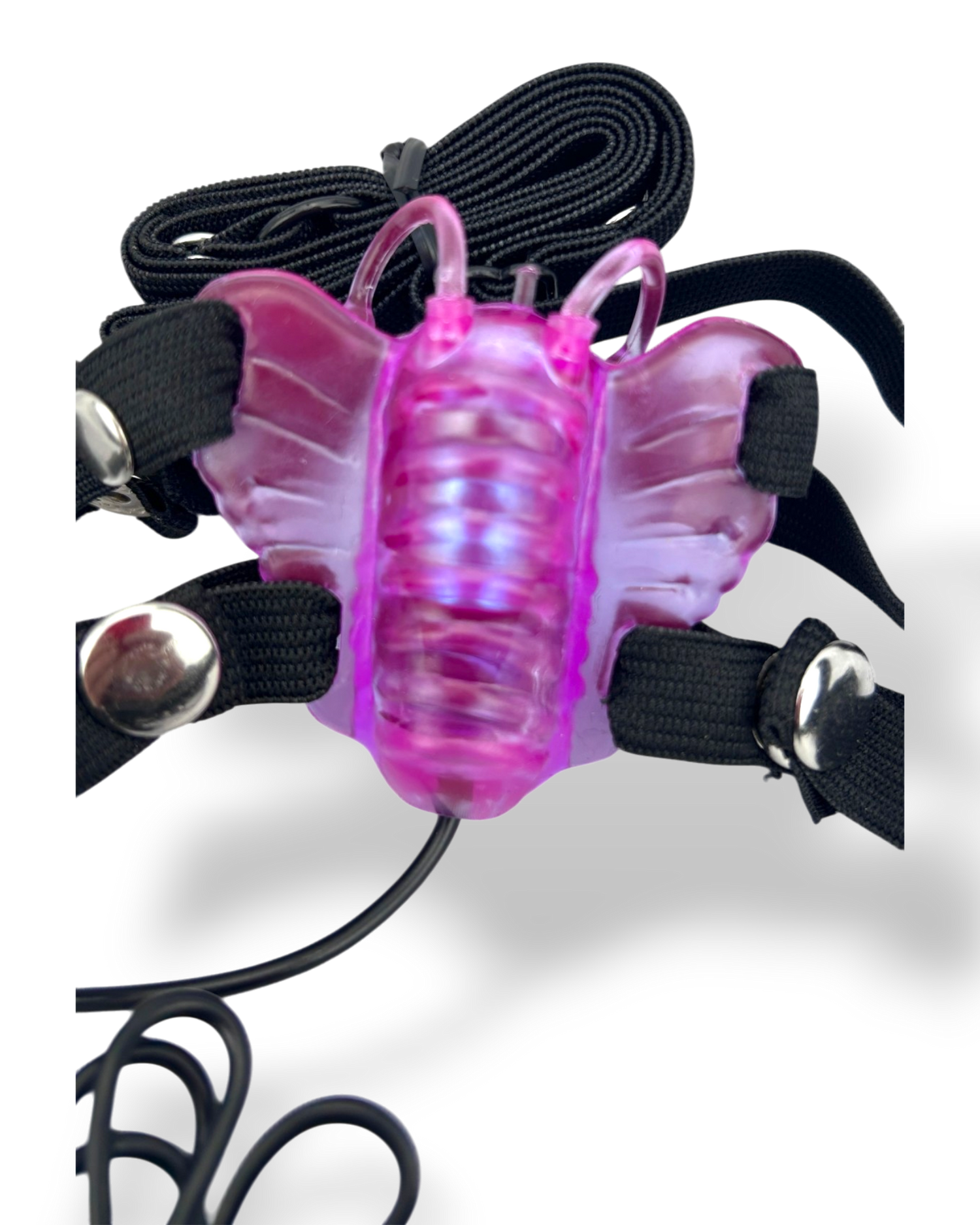 Masturbador femenino Butterfly Bliss de gel lavanda con diseño de mariposa y vibración gradual, Glow & Vibe.
