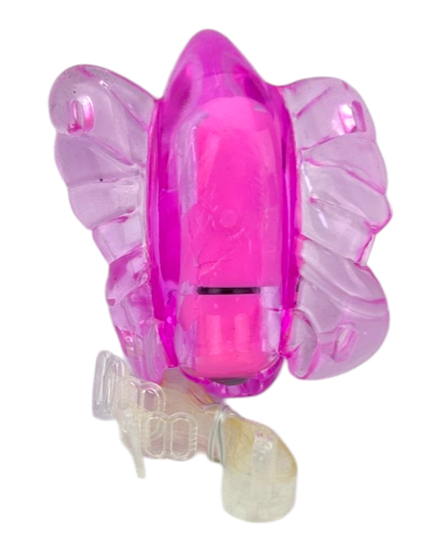 Estimulador femenino Butterfly Glow en forma de mariposa con vibración, diseño compacto y rosa brillante Glow & Vibe.