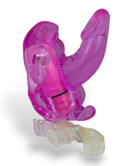 Estimulador femenino Butterfly Glow en forma de mariposa con vibración, diseño compacto y rosa brillante Glow & Vibe.