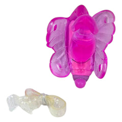 Estimulador femenino Butterfly Glow en forma de mariposa con vibración, diseño compacto y rosa brillante Glow & Vibe.