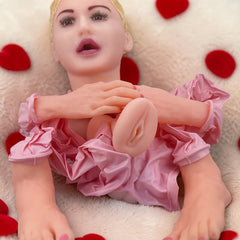 Muñeca inflable Desire Doll con cabeza tipo maniquí, penetración doble y accesorios completos Glow & Vibe.