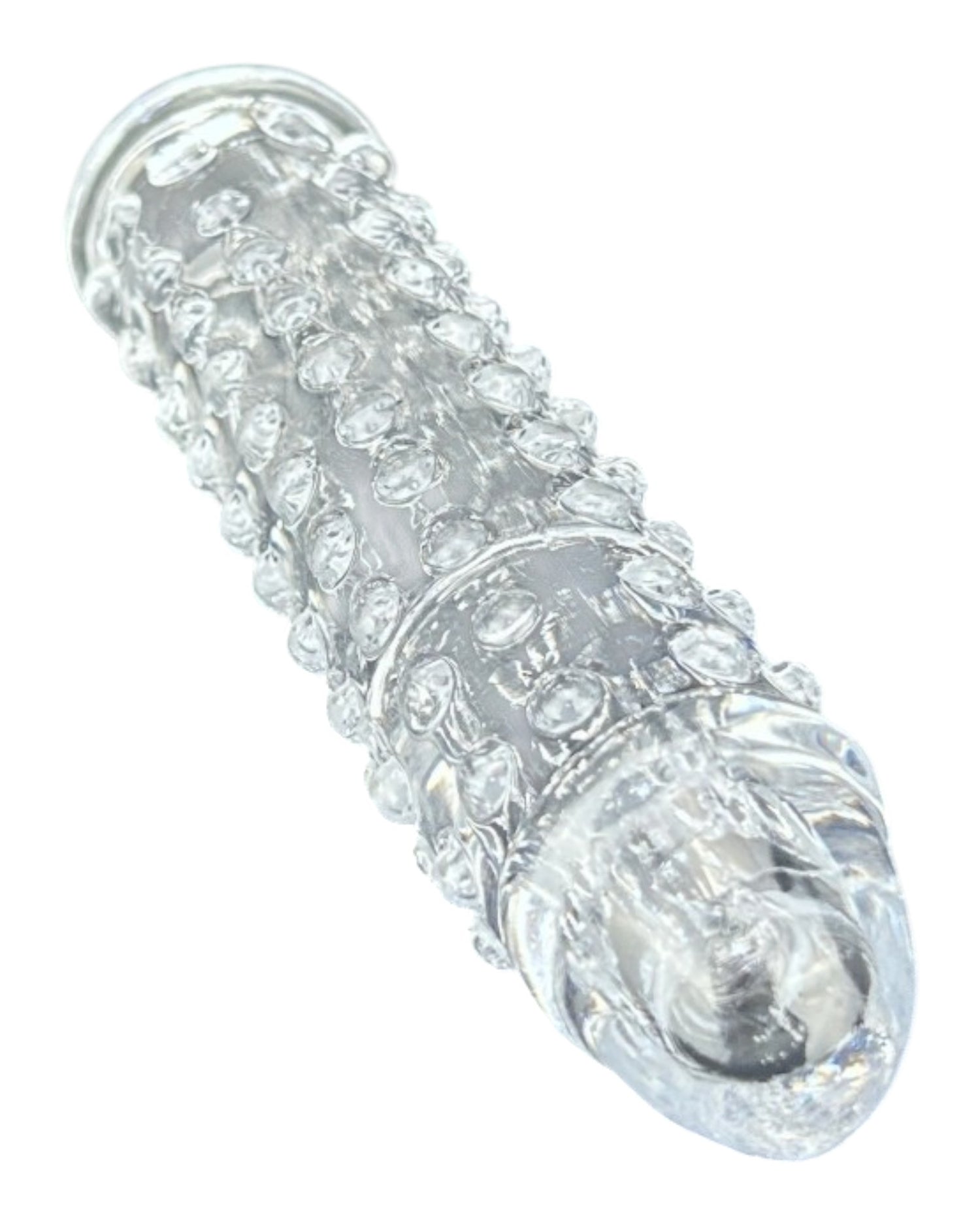 Funda Clear Extender de gel transparente con textura y vibración, silicón suave y diseño realista Glow & Vibe.