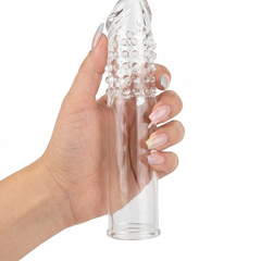 Funda de silicón Crazy Extender con textura realista y extensión peneana, diseño flexible y suave Glow & Vibe.