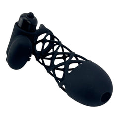 Funda Pleasure Sleeve de silicón texturizada con estimulador de clítoris y 10 modos de vibración Glow & Vibe.