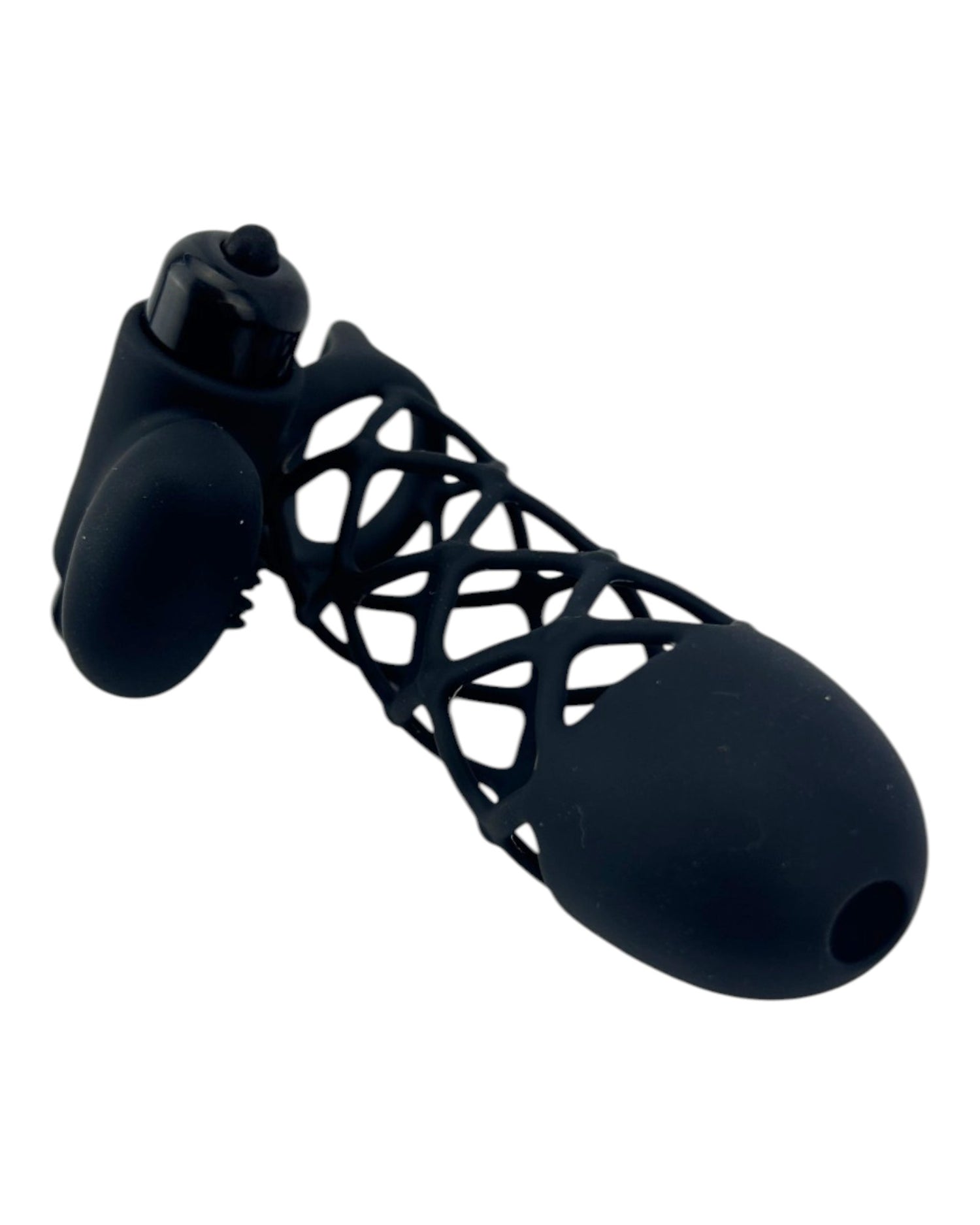 Funda Pleasure Sleeve de silicón texturizada con estimulador de clítoris y 10 modos de vibración Glow & Vibe.