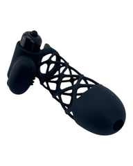 Funda Pleasure Sleeve de silicón texturizada con estimulador de clítoris y 10 modos de vibración Glow & Vibe.