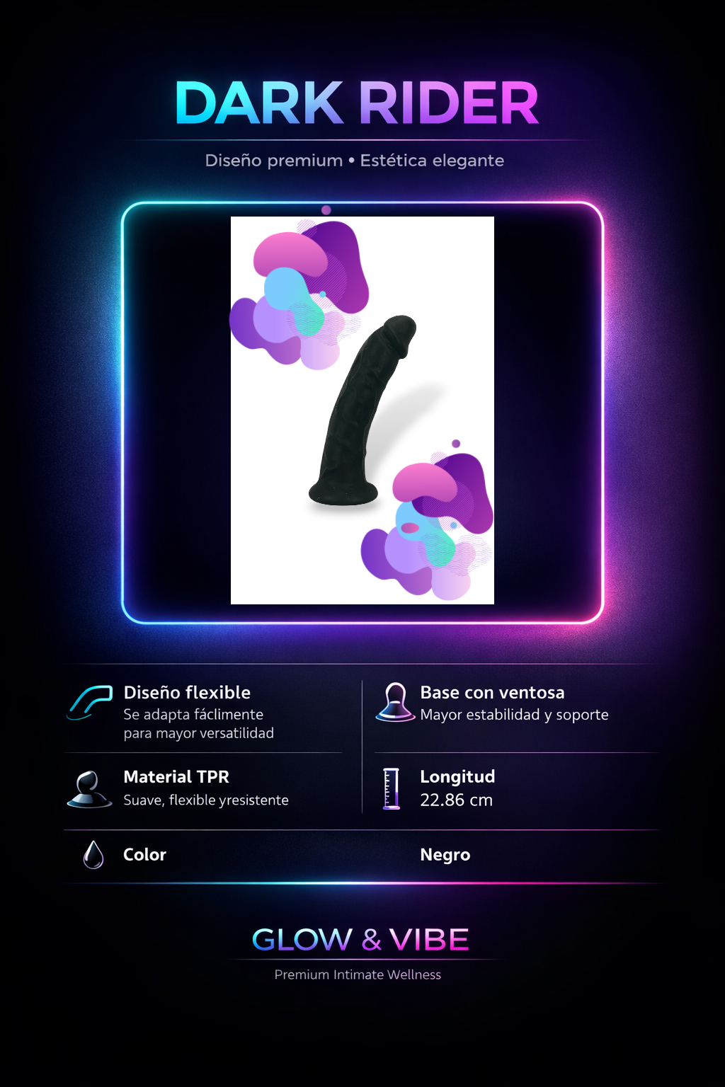 Dark Rider Glow & Vibe, dildo realista de material Magic Flesh con ventosa resistente y textura natural.