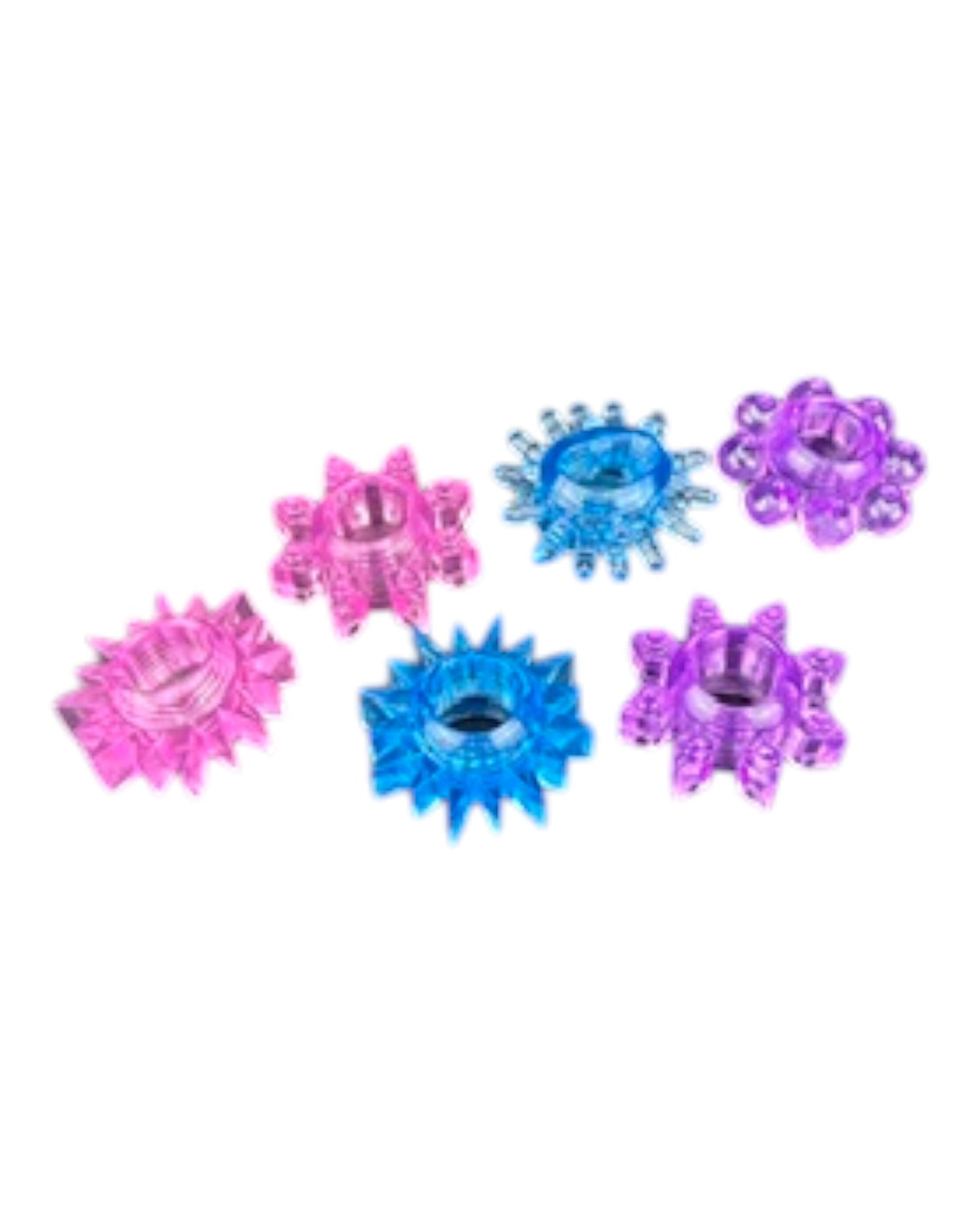 Set de seis anillos Crystal Rings de gel elástico para estimulación y control Glow & Vibe.