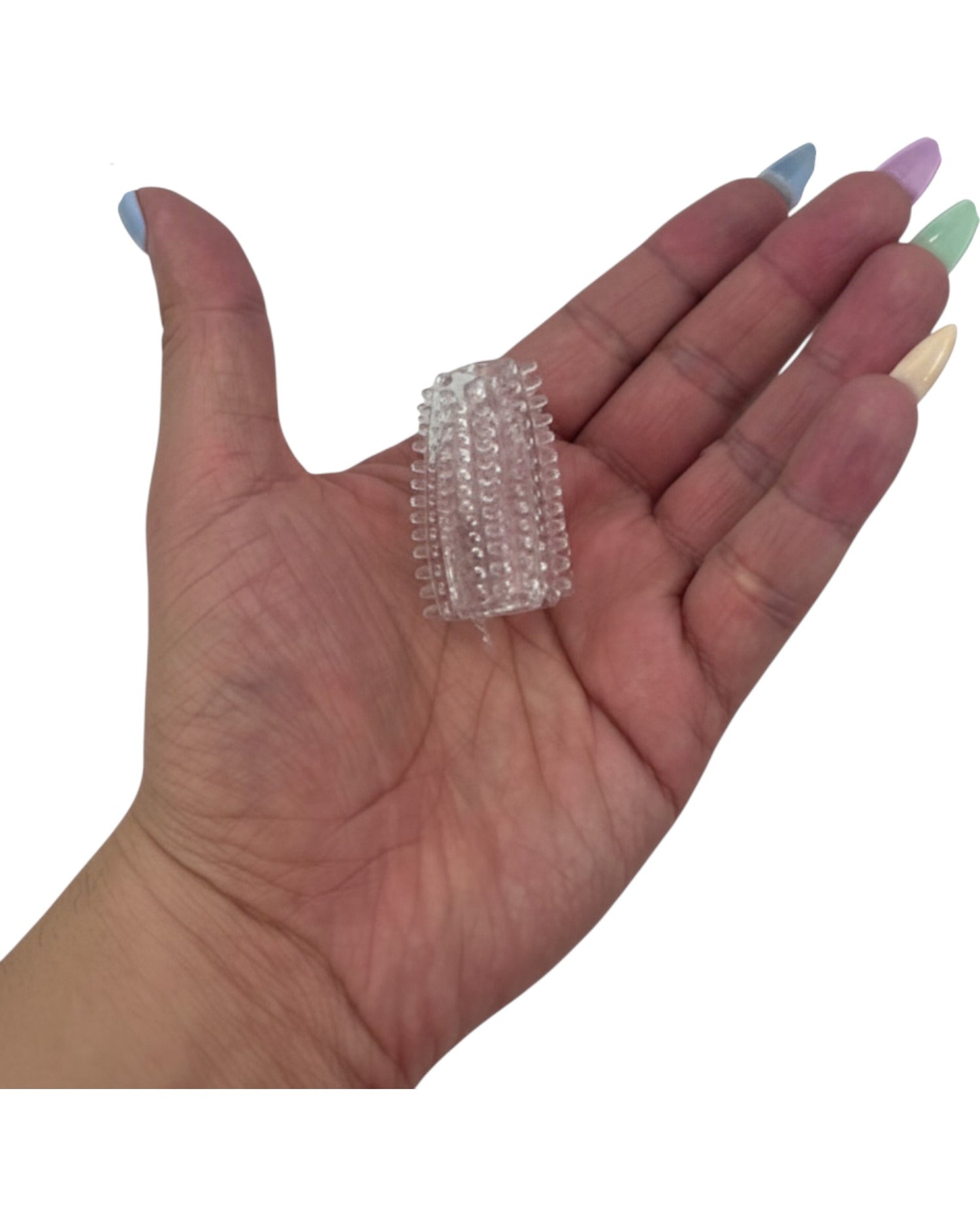 Crystal Grip Sleeve Glow & Vibe funda texturizada transparente con relieves y anillos para mayor estimulación.