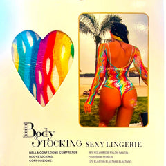 Body Glow&Vibe Cosmic Vibe multicolor con diseño de red iridiscente, manga larga y estilo ajustado futurista.