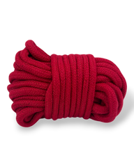 Cuerda de nylon trenzado roja de 10 metros de Glow&Vibe para juegos de ataduras sensuales y bondage.