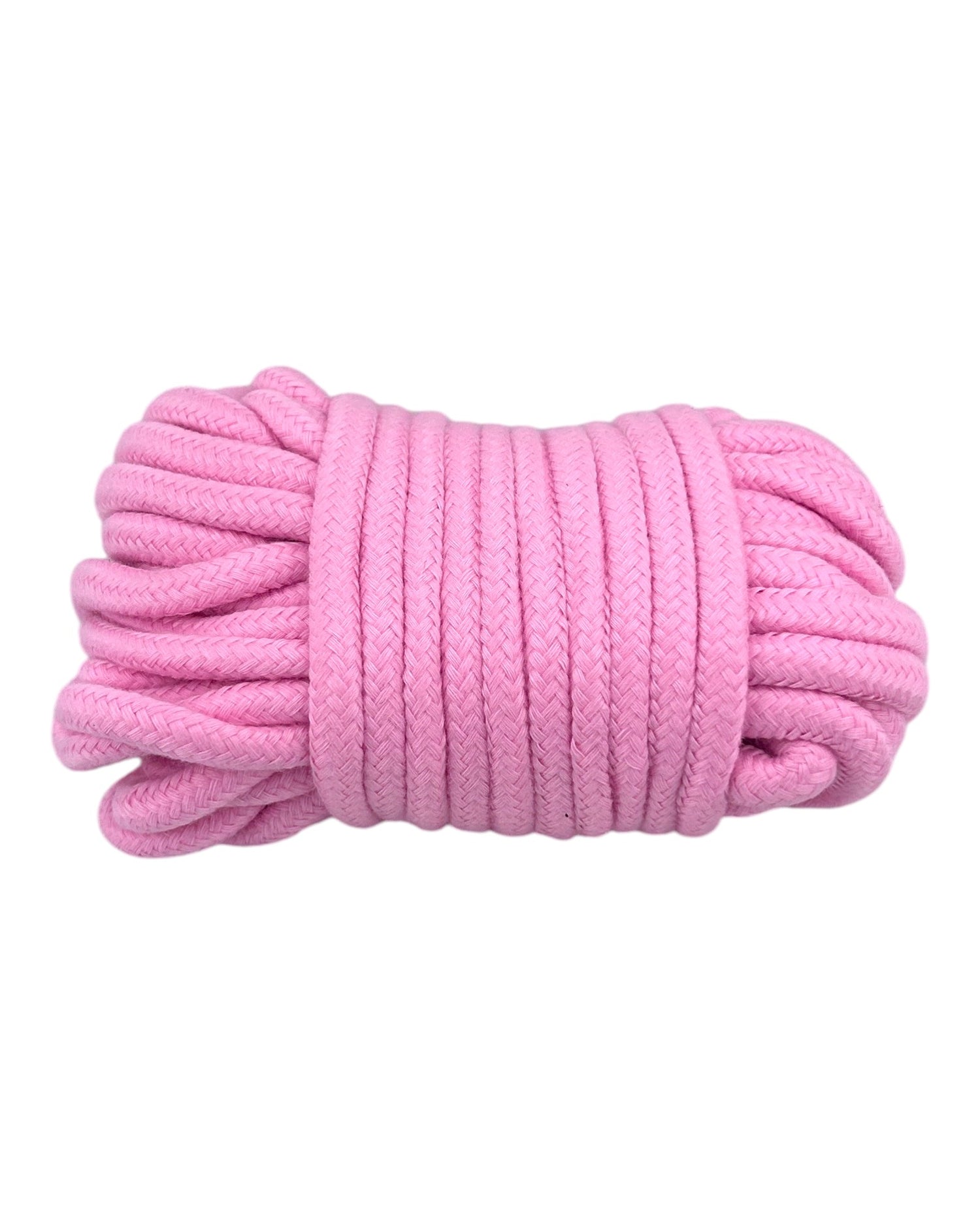 Cuerda de nylon trenzado rosa de 10 metros de Glow&Vibe para juegos de ataduras sensuales y bondage. Textura suave y firme.