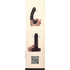 Empaque del dedal vibrador negro Love Alexander de Glow&Vibe con ilustraciones de uso y código QR