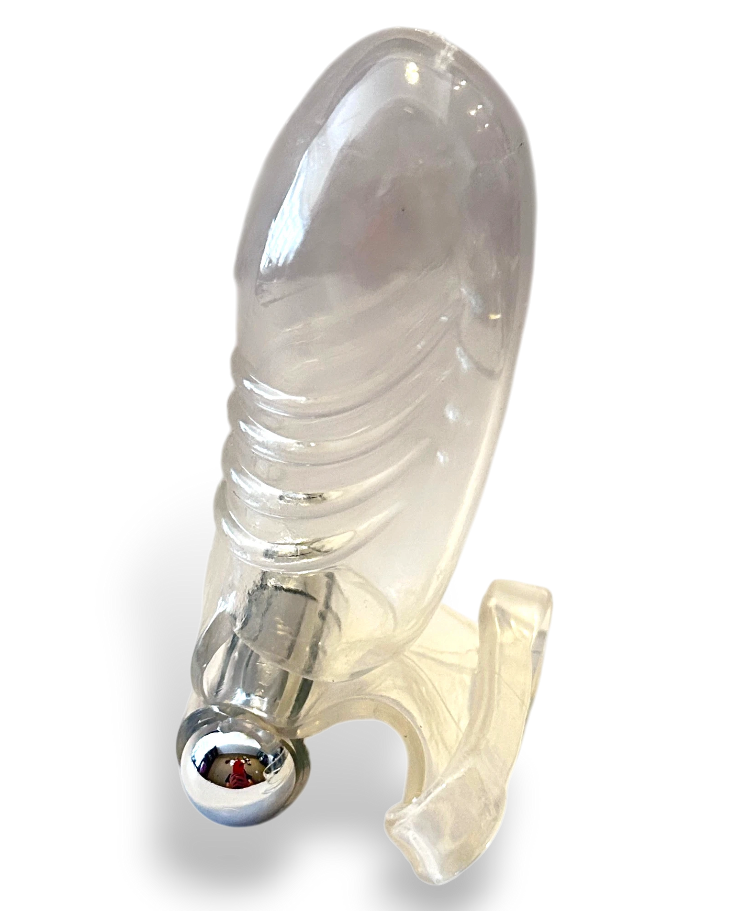 Dedal vibrador Glow&Vibe Spider Touch de silicón transparente con bala vibratoria metálica para estimulación íntima
