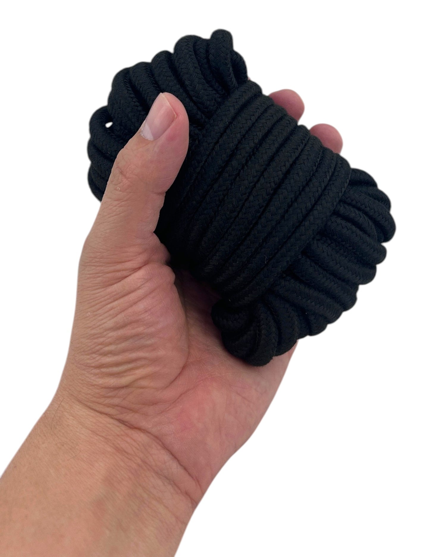 Glow & Vibe Fetish Bound cuerda de nylon trenzado negra de 10 metros para juegos de ataduras sensuales y bondage.