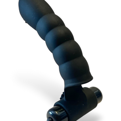 Vibrador dedal Love Alexander de Glow&Vibe en color negro, fabricado en silicón texturizado con bala vibratoria.