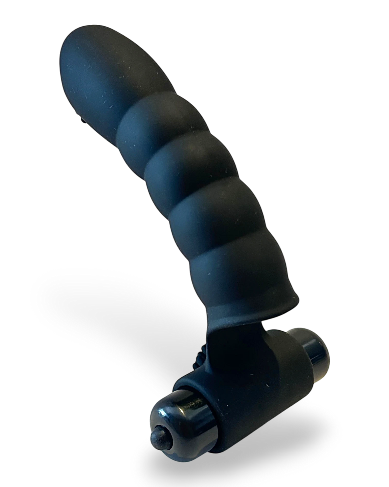 Vibrador dedal Love Alexander de Glow&Vibe en color negro, fabricado en silicón texturizado con bala vibratoria.