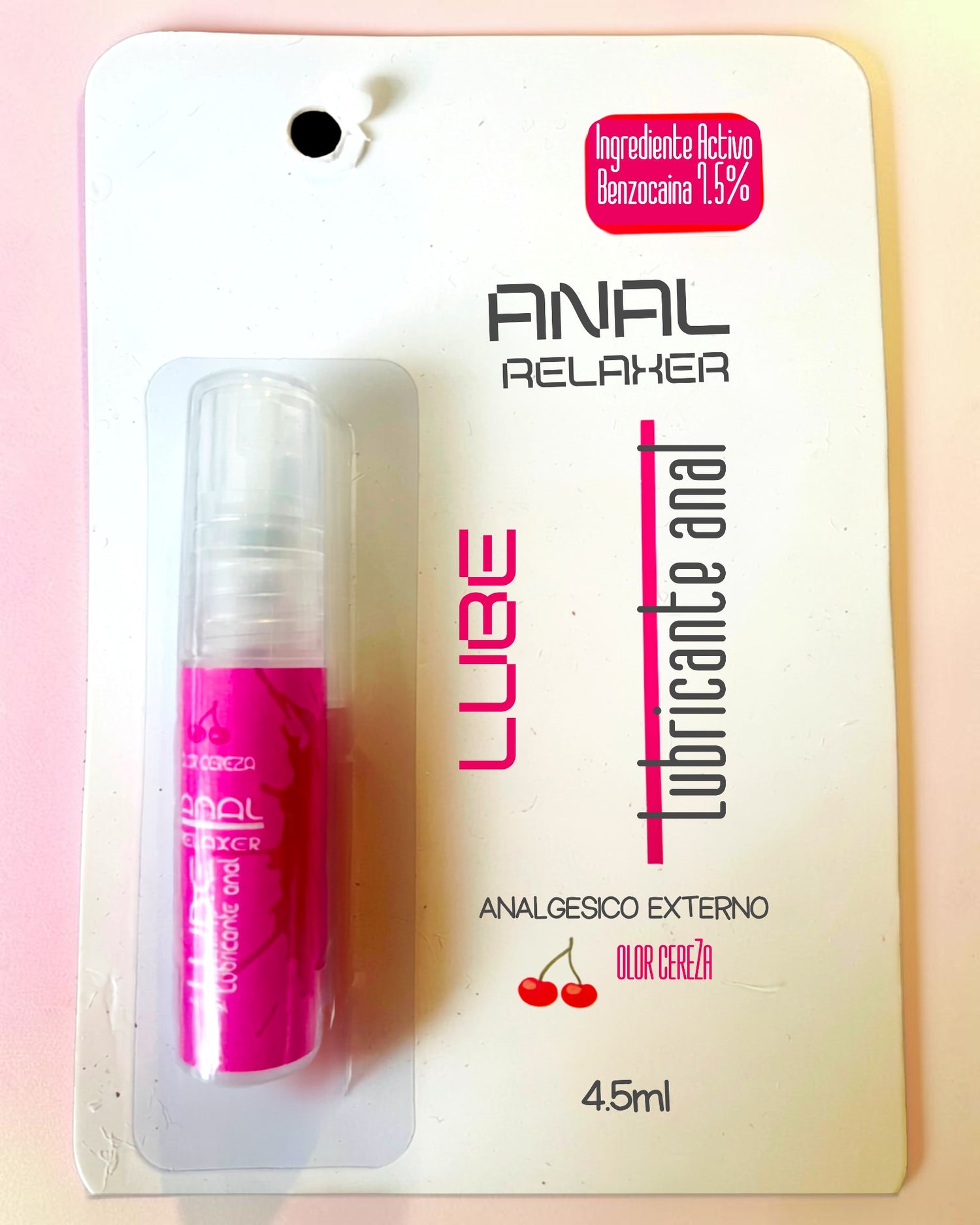 Lubricante anal Glow&Vibe Easy Back Gel con benzocaína, efecto desensibilizante y aroma a cereza en envase de 4.5ml.
