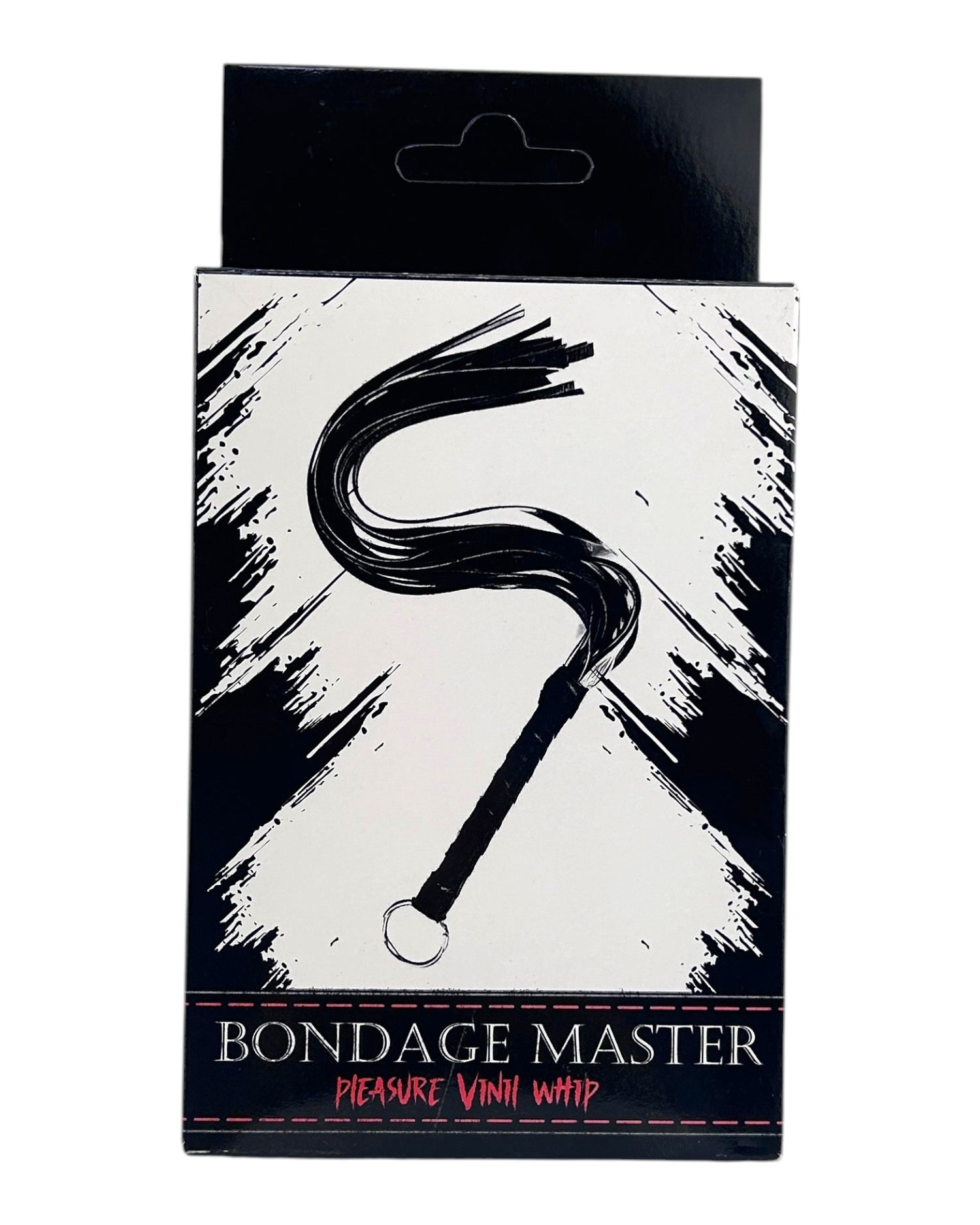 Glow&Vibe Obsidian Whip, látigo negro de piel con argolla metálica, acabado suave y resistente para un control preciso.