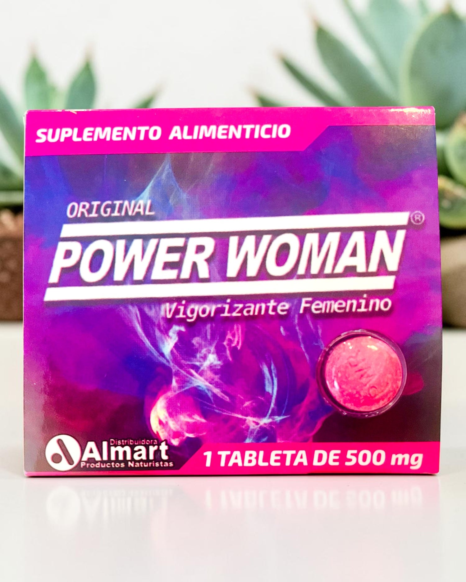 Caja de suplemento Power Intense Caps de Glow&Vibe, vigorizante femenino en tableta de 500 mg con diseño vibrante.