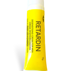 Tubo de crema retardante masculina Glow&Vibe Retardin de 15g con envase amarillo para mayor control y duración