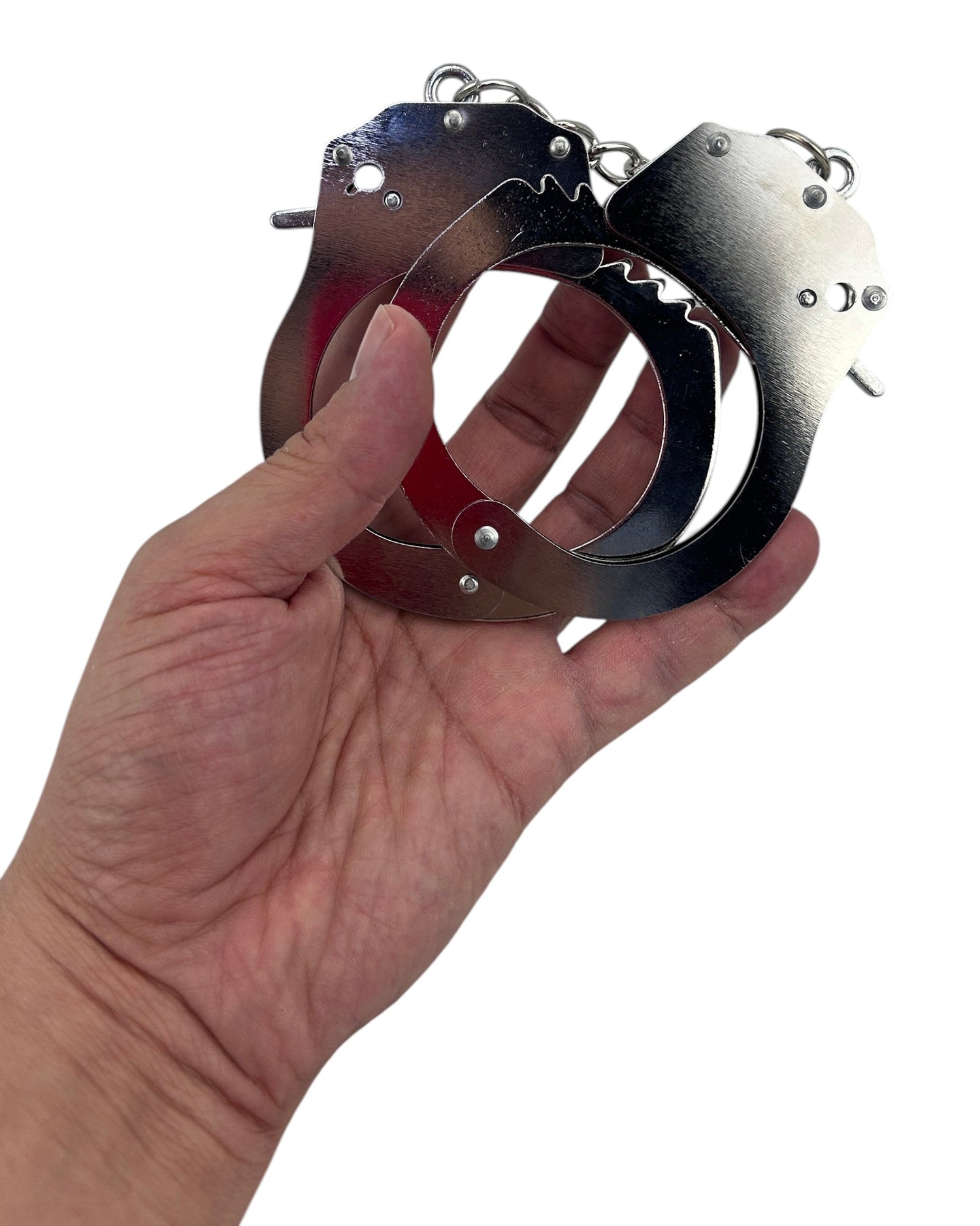 Glow&Vibe Steel Desire esposas metálicas plateadas con llaves, acabado brillante, para juegos de restricción.