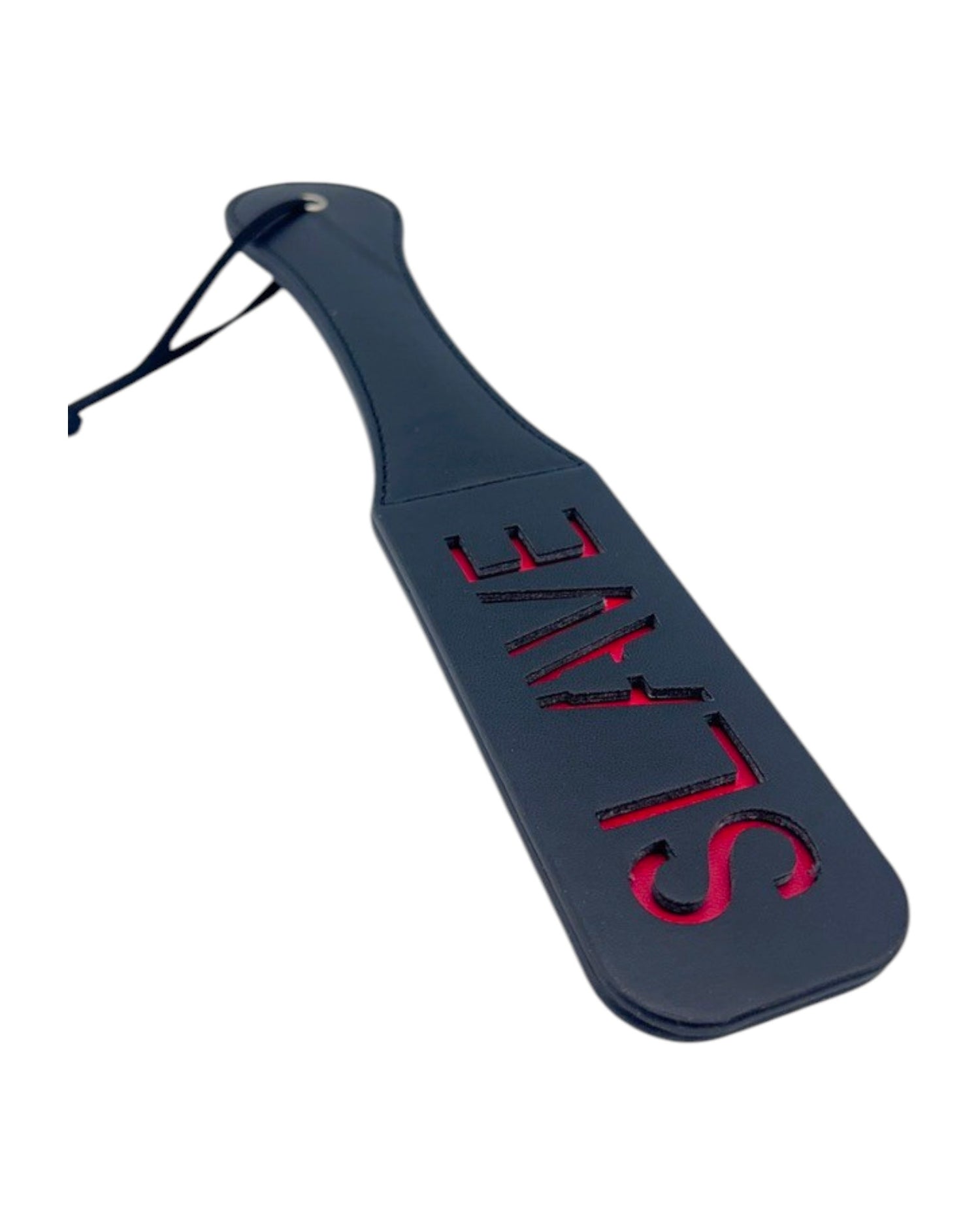 Paleta de azotes XOXO de cuero sintético negro con letras rojas grabadas, de Glow&Vibe