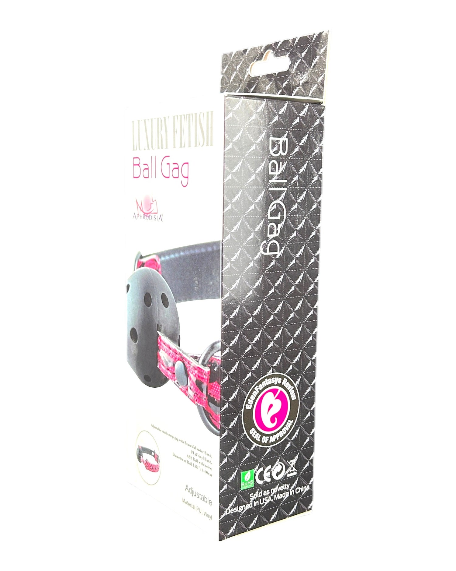 Glow&Vibe Aphro Gag mordaza bucal de cuero sintético con pelota rígida perforada de 4 cm, ajustable.