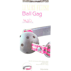 Glow&Vibe Luxury Fetish Ball Gag con correa ajustable de cuero sintético y pelota rígida perforada negra.