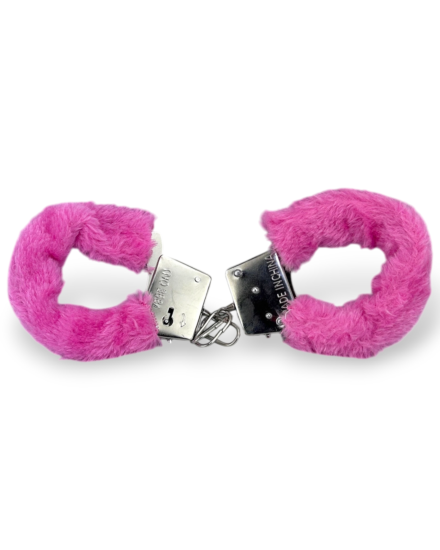 Glow&Vibe esposas de metal con cubierta de peluche rosa extraíble, para juegos de restricción suave.