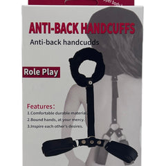 Glow&Vibe Obey Set negro de velcro para juego de rol, con esposas acolchadas y correa central para restricción.