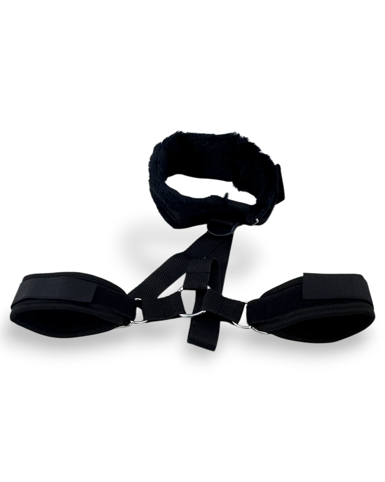 Glow&Vibe Set negro de velcro con collar y esposas acolchadas para restricción