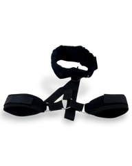Glow&Vibe Set negro de velcro con collar y esposas acolchadas para restricción
